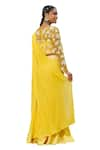 Shop_Megha Pitti_Yellow Georgette Embroidered Sequin V Neck Floral Pre-draped Saree With Blouse _Online_at_Aza_Fashions