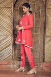 Shop_Megha Pitti_Red Georgette Embroidered Sequin Round Sheer Kurta Pant Set _Online_at_Aza_Fashions