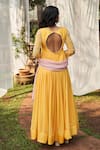 Shop_Megha Pitti_Yellow Georgette Embroidered Pearl V Neck Anarkali With Dupatta _at_Aza_Fashions