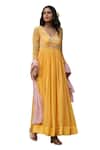 Megha Pitti_Yellow Georgette Embroidered Pearl V Neck Anarkali With Dupatta _at_Aza_Fashions