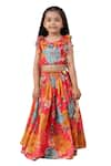 CASA NINOS_Red Muslin Printed Floral Lehenga Set _Online_at_Aza_Fashions