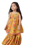 Buy_CASA NINOS_Yellow Muslin Printed Floral Kurta And Sharara Set 