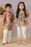 CASA NINOS_Green Muslin Printed Floral Peplum Kurta And Dhoti Pant Set _Online_at_Aza_Fashions