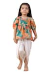 CASA NINOS_Green Muslin Printed Floral Peplum Kurta And Dhoti Pant Set _at_Aza_Fashions