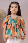 Buy_CASA NINOS_Green Muslin Printed Floral Peplum Kurta And Dhoti Pant Set 