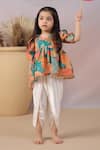 CASA NINOS_Green Muslin Printed Floral Peplum Kurta And Dhoti Pant Set _Online