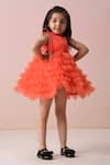 Shop_CASA NINOS_Peach Net Ruffled Pintucked Yoke Dress _Online_at_Aza_Fashions