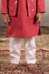 Vivedkids_Red Cotton Satin Embroidery Sequin Bloom Bundi Kurta Set _at_Aza_Fashions