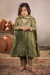 Vivedkids_Green Tissue Lining Crepe Embellished Accordion Pleated Anarkali Set _at_Aza_Fashions