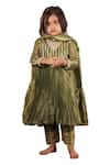 Buy_Vivedkids_Green Tissue Lining Crepe Embellished Accordion Pleated Anarkali Set 