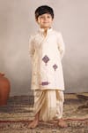 Buy_Vivedkids_Off White Cotton Applique Kite Embroidered Angarkha Kurta With Dhoti _at_Aza_Fashions