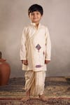 Shop_Vivedkids_Off White Cotton Applique Kite Embroidered Angarkha Kurta With Dhoti _at_Aza_Fashions