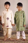 Vivedkids_Off White Cotton Applique Kite Embroidered Angarkha Kurta With Dhoti _Online_at_Aza_Fashions