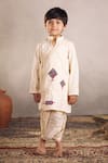 Vivedkids_Off White Cotton Applique Kite Embroidered Angarkha Kurta With Dhoti _at_Aza_Fashions