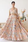 Shop_Baise Gaba_Off White Moss Printed Floral Sunlit Lehenga  _Online_at_Aza_Fashions