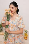 Baise Gaba_Off White Rayon Moss Printed Floral Square Glisen Dress  _at_Aza_Fashions