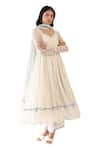 Baise Gaba_Off White Chiffon Printed Polka Dot Leaf Boondie Anarkali  _Online_at_Aza_Fashions