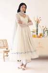 Buy_Baise Gaba_Off White Chiffon Printed Polka Dot Leaf Boondie Anarkali  _Online_at_Aza_Fashions