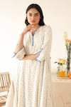 Baise Gaba_Off White Rayon Moss Print Polka Dot Notched Neck Kurta With Pant _at_Aza_Fashions