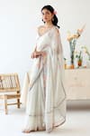 Buy_Baise Gaba_Off White Saree Chiffon Print Polka Dot V Neck Ode With Blouse  