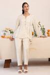 Buy_Baise Gaba_Off White Rayon Moss Print Polka Dot Notched Neck Tunic With Pant  _at_Aza_Fashions