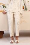 Baise Gaba_Off White Rayon Moss Print Polka Dot Notched Neck Tunic With Pant  _Online_at_Aza_Fashions