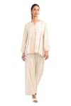 Baise Gaba_Off White Rayon Moss Print Polka Dot Notched Neck Tunic With Pant  _at_Aza_Fashions