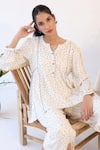 Buy_Baise Gaba_Off White Rayon Moss Print Polka Dot Notched Neck Tunic With Pant  