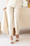 Buy_Baise Gaba_Off White Rayon Moss Print Polka Dot Blazer Lapel Dainty Pant Set  _Online_at_Aza_Fashions