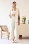 Baise Gaba_Off White Rayon Moss Print Polka Dot Blazer Lapel Dainty Pant Set  _at_Aza_Fashions