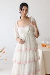 Baise Gaba_Off White Chiffon Print Polka Dot Sweetheart Neck Lush Dress  _at_Aza_Fashions