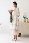 Buy_Baise Gaba_Off White Chiffon Print Polka Dot Sweetheart Neck Lush Dress  