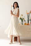 Buy_Baise Gaba_Off White Chiffon Print Polka Dot V Neck Melody Dress  _Online_at_Aza_Fashions