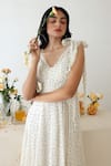 Shop_Baise Gaba_Off White Chiffon Print Polka Dot V Neck Melody Dress  