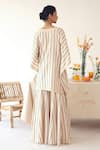 Shop_Baise Gaba_Off White Rayon Moss Print Stripe V Neck Harmony Kaftan Top Pant Set  _at_Aza_Fashions