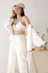 Buy_Baise Gaba_Off White Rayon Moss Hand Flicker Button Oversized Pant Set _Online_at_Aza_Fashions