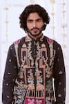 Taroob_Black Fine Wool Embroidery Kalamkari Majestic Darbar Bundi And Kurta Set  _at_Aza_Fashions