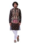 Buy_Taroob_Black Fine Wool Embroidery Kalamkari Majestic Darbar Bundi And Kurta Set  