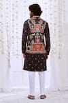 Shop_Taroob_Black Fine Wool Embroidery Kalamkari Majestic Darbar Bundi And Kurta Set  _at_Aza_Fashions