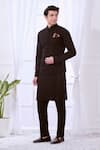 Taroob_Black Fine Wool Plain Royal Nawabi Bundi And Kurta Set  _Online