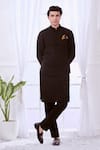 Buy_Taroob_Black Fine Wool Plain Royal Nawabi Bundi And Kurta Set  _Online