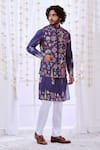 Buy_Taroob_Blue 100% Silk Embroidery Kalamkari Thread Nizam Bundi And Kurta Set _at_Aza_Fashions