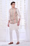 Buy_Taroob_Pink Silk Blend Embroidery Kalamkari Thread Bundi And Kurta Set _at_Aza_Fashions
