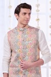 Shop_Taroob_Pink Silk Blend Embroidery Kalamkari Thread Bundi And Kurta Set _Online_at_Aza_Fashions