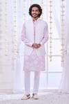Buy_Taroob_White 100% Silk Printed Floral Solid Bundi And Kurta Set _Online_at_Aza_Fashions