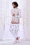 Shop_Taroob_White 100% Silk Embroidery Regal Mughal Pattern Bundi And Kurta Set _Online_at_Aza_Fashions