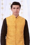 Taroob_Yellow 100% Silk Embroidery Dori Bundi And Kurta Set  _at_Aza_Fashions