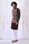 Shop_Taroob_Black Fine Wool Embroidery Kalamkari Majestic Darbar Nehru Jacket  