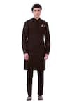 Shop_Taroob_Black Fine Wool Plain Royal Nawab Nehru Jacket _Online_at_Aza_Fashions