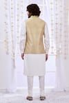 Shop_Taroob_Beige 100% Silk Embroidery Dori Nehru Jacket _at_Aza_Fashions